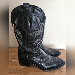 J.B. Dillon Black and Silver Cowboy Boots